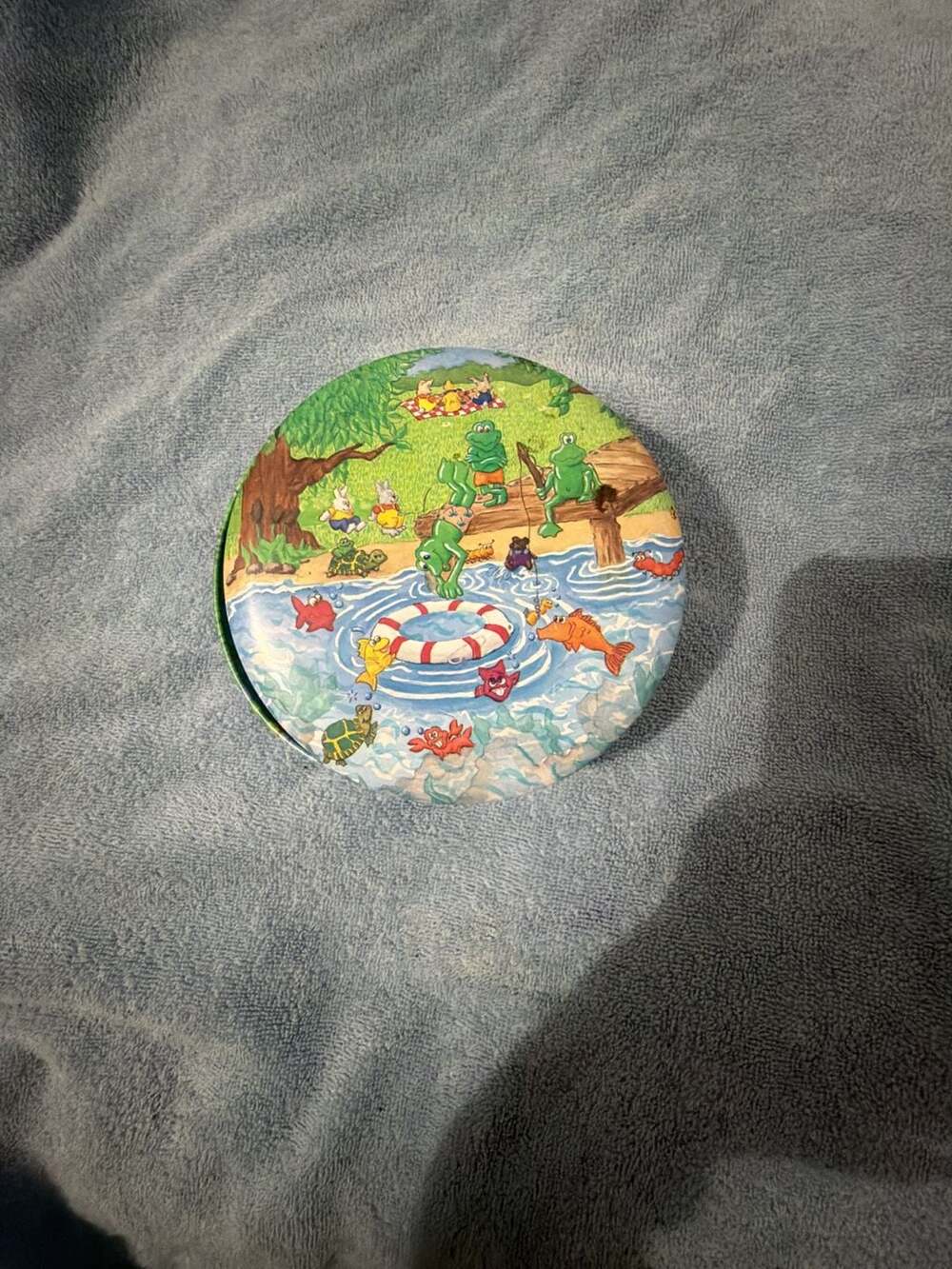 Keller Charles Round Collectible Tin Swimming Hole Frogs Bunny